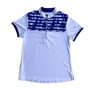 PGA Tour Athletic Zip Collar Golf Short Sleeve Technical Tee Top Blue Medium